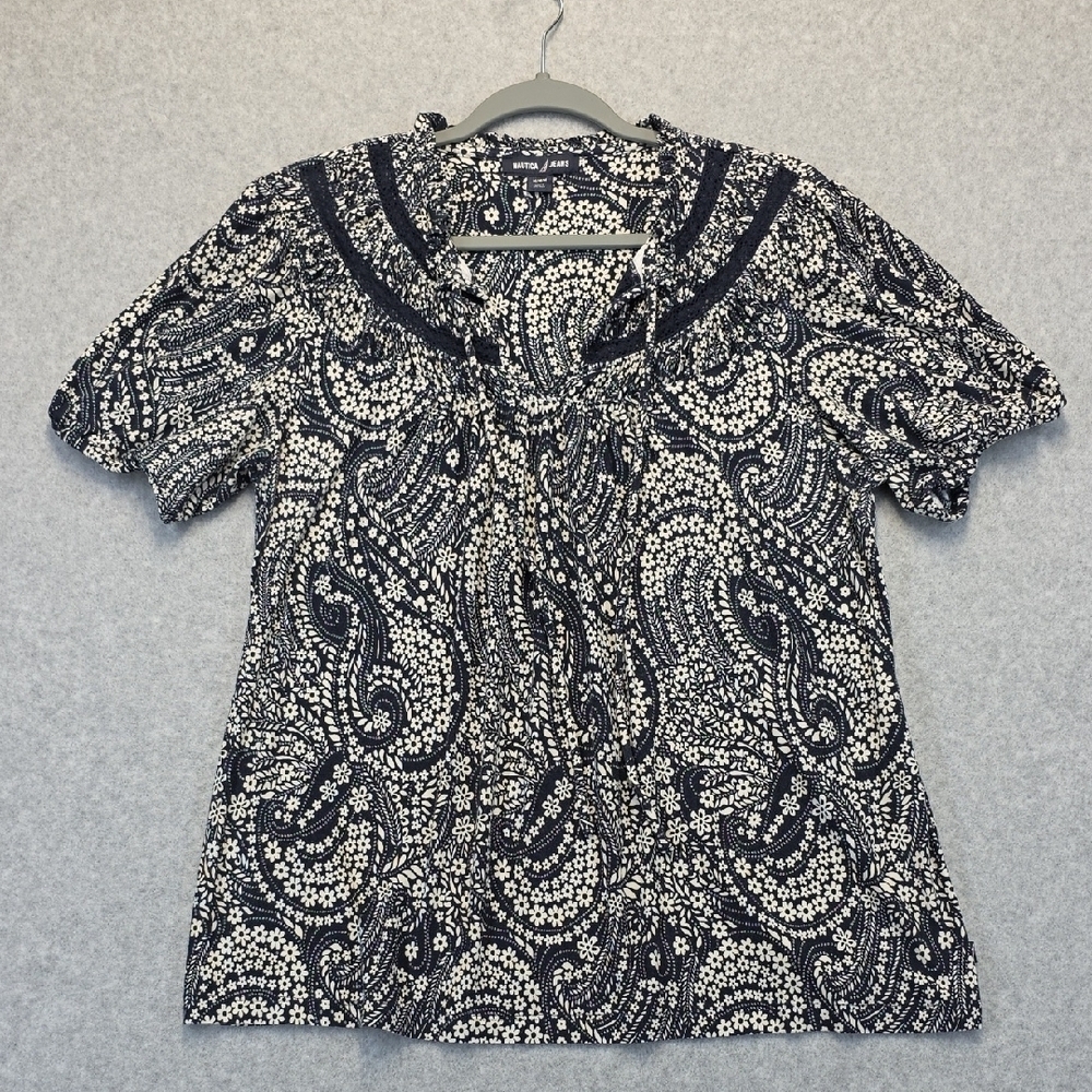 Nautica Navy and White Paisley Blouse